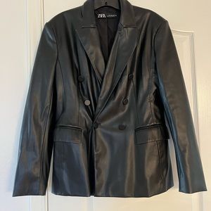 NWOT Zara faux leather double-breasted blazer size large